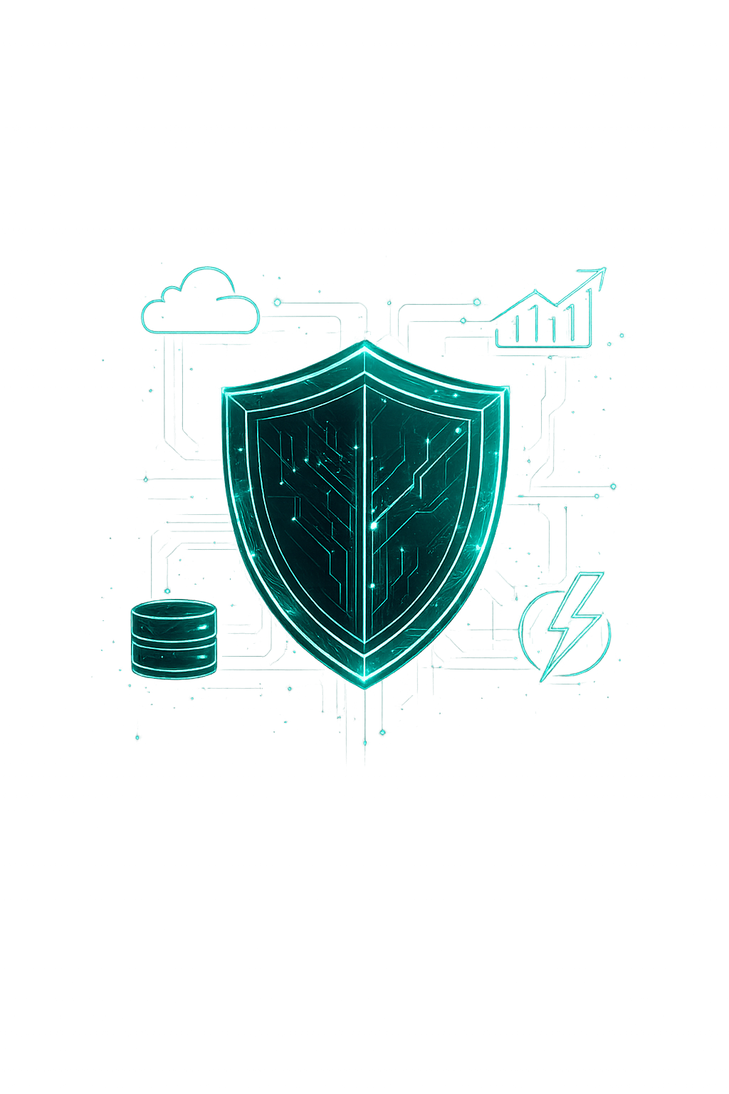 AI optimized website structure and security illustration showing shield and data icons representing performance, trust signals, and AI-ready architecture