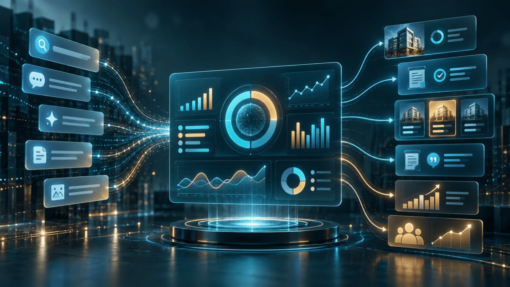AI search visibility dashboard tracking business mentions, accuracy, competitors, citations, and customer outcomes.